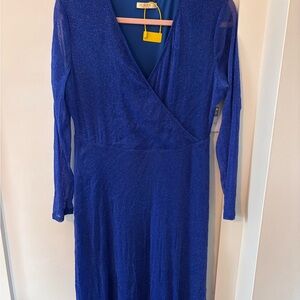 Royal Blue Sparkle Wrap Dress - Long Sleeve